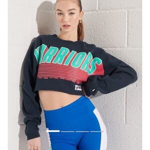 Superdry Frachise Cropped Batwing Crew Sweatshirt Size 6 Oversized Warriors Logo